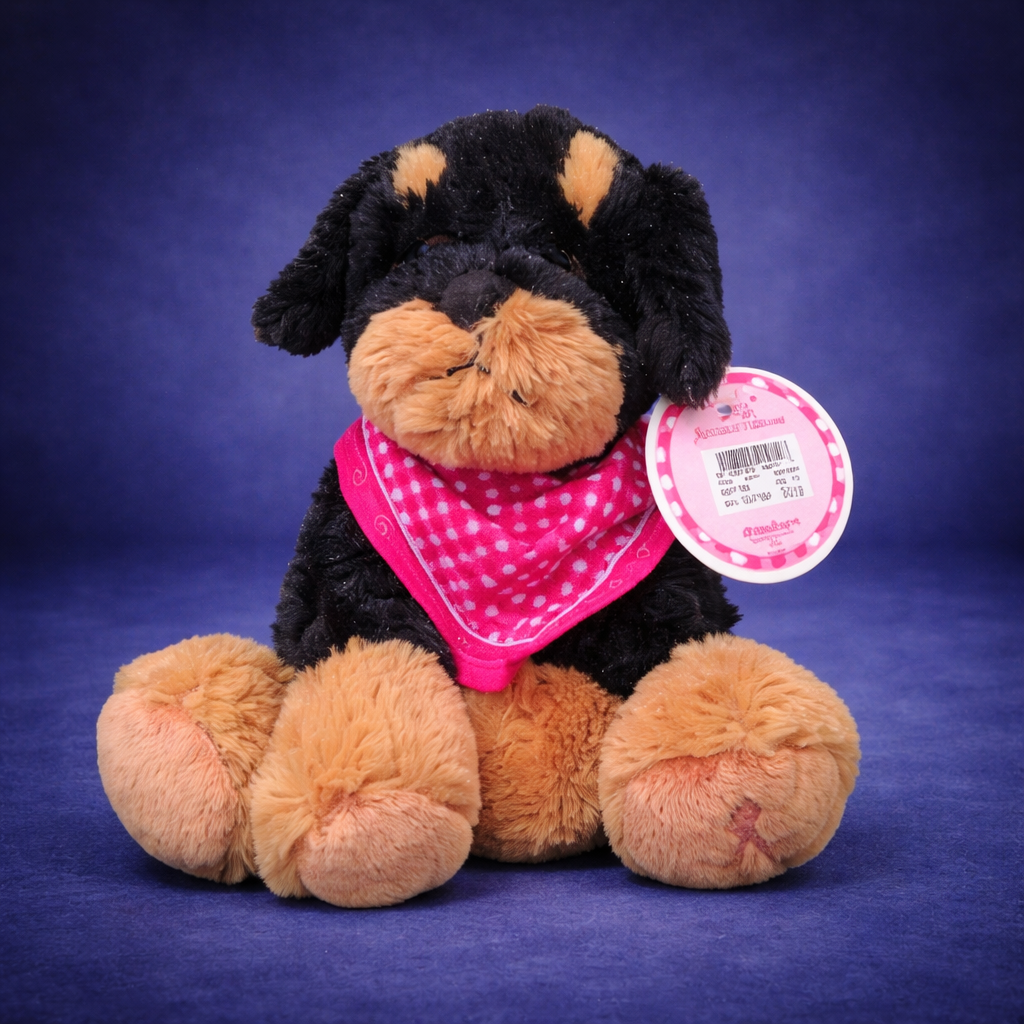 cute custom plush dog sitting on purple background